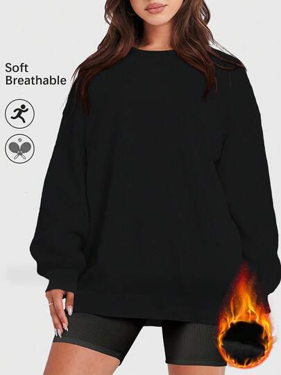 Speed mate Women's Loose Drop Shoulder Sweatshirt - Solid Color Long Sleeve Crew Neck Pullover, Suitable For Autumn/Winter | Casual Loose Fit Sports Sweatshirt