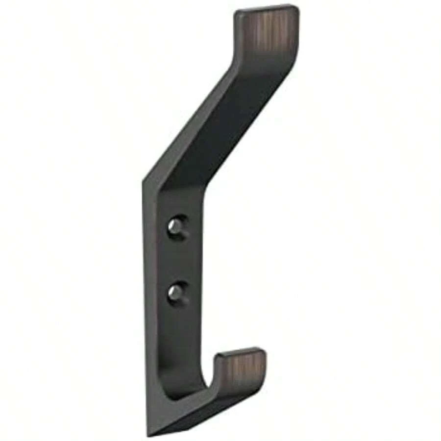 Amerock H37003G10 - Gancho decorativo de pared de doble punta, gancho de ní satinado para abrigos, sombreros, mochilas, bolsas, ganchos para baño, recámara, clóset, entrada, lavadero, oficina(Double Prong Bronce aceitado) - Multicolor - Ver 1