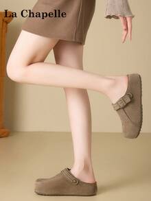 1 Pair La Chapelle Women's Casual Shoes, Soft Sole, Warm, Low-Top Sneakers, Flat Outdoor Commuter Shoes, Round Toe, Low Heel, Solid Color, Elegant Soft Bottom, Suitable For Students, Graduation Photos, Flat Leather Warm Shoes