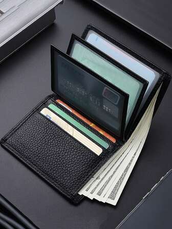 Fashionable Multi-Layered Small Wallet Men Litchi Embossed Small Wallet Credit Card Small Card Holder Bi-Fold Men Wallet Dad Gifts Mini Thin Lightweight Multi Layer ID Card Cash Minimalist Fashion Modern Business Anniversary On Valentine Day For Birthday Gift Gift Couple Men Male Gift For Men Wallet Purse Wallet Men Wallet Leather