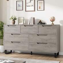 Dragonpad 7/8 Drawer Dresser For Bedroom, Freestanding Horizontal Drawer With 3 Tier Storage Shelves And Metal Legs, Wooden Closet Chest Storage For Living Room, Hallway, Entryway - Gray-7 Drawers - 查看 5
