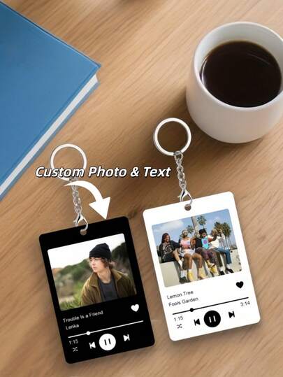 1 pieza Llavero acrílico personalizado con foto y título de canción, diseño de moda, adecuado para amantes de la música, aniversario, cumpleaños, boda, regalo personalizado, accesorio de alta calidad
