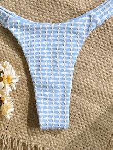 Women's Plaid Lace-Up Backless Vacation Beach Bikini Set Summer - Baby Blue - View 6