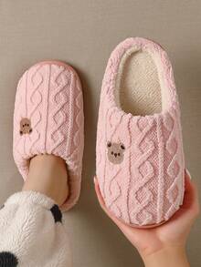 Dép bông Unisex, Thiết kế gấu hoạt hình, Lớp lót ấm chống trượt trong nhà, Dép đôi cho nam và nữ, Hồng/Trắng/Xám, Size 36-45 - Hồng - Xem 2