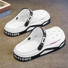 A Pair Of Unisex Summer Tire Pattern Hole Shoes-2025 New, Outdoor Non-Slip Sports Closed-Toe Slippers. Feet-Free Design, Suitable For Indoor Lei, Summer Breathable Men's New Lightweight Soft Sole Hole-Toed Shoes Men's Slippers Dual-Purpose Beach Shoes - 白色 - 查看 2