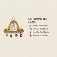 One Virgin Mary-Shaped Wooden Wall-Mounted Key Holder With Multi-Functional Hooks, Bohemian Farmhouse Style (Easy To Install). Can Be Hung On The Wall And Is Suitable For Porches, Rooms, Bedrooms, Cottages, And Various Year-Round Home Decor. - Multicolor - View 4