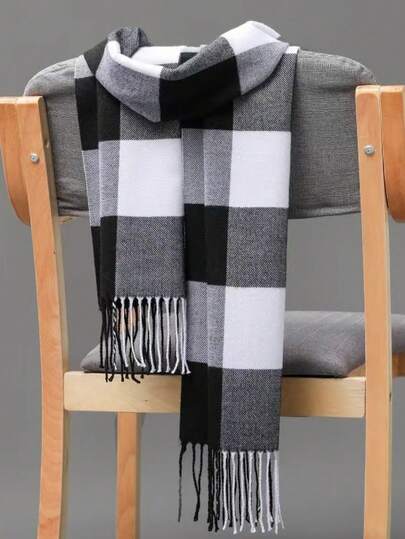 1pc Men's European & American Style Plaid Tassel Warm Scarf, Suitable For Students, Couples, And Outdoor/Business Activities In Autumn/Winter