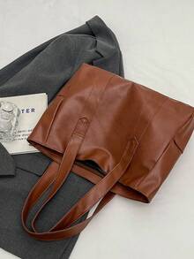 Túi xách xuyên biên giới đang thịnh hành, unisex, thời trang, chất liệu PU, màu trơn tối giản, đa chức năng đeo vai/xách tay/xách ngang, phù hợp cho sinh hoạt hàng ngày, đi làm, mua sắm, du lịch và nhiều dịp khác. - màu nâu - Xem 6