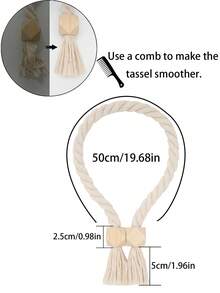 2pcs Bohemian-Style Wooden Bead Curtain Straps With Tassels, Suitable For Farmhouse/Nordic Decoration, Suitable For Living Room, Bedroom, Terrace, Kitchen, Baby Room And Office Curtains