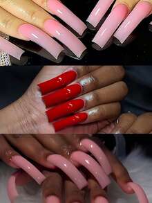 120 pièces Faux ongles extra longs à presser, roses et rouges, incurvés. 3 différentes couleurs de plaques à ongles, classiques, mignons et élégants. Faux ongles réutilisables couvrant complètement, convenant pour la manucure et le jour de la Saint-Valentin. - Multicolore - Voir 4