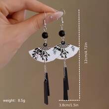 1 Pair Fashion Printed Acrylic Fan-Shaped Pendant Earrings For Women Party Banquet Vacation Wedding Jewelry Accessories - 長 - 查看 6