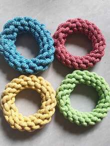 1pc Cotton Rope Woven Pet Toy, Durable And Sturdy, A Durable Rope Chew Toy For Dogs To Chew And Clean Teeth, Also Suitable For Tug-Of-War Games, Fun For Large, Medium And Small Dogs Who Enjoy Chewing, Random Color - Blue - View 5