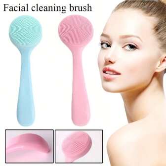 1pc/2pcs Silicone Manual Facial Cleansing Brush, Skin-Friendly Waterproof Face Wash Tool - Removes Blackheads, Whiteheads, Makeup Residue, Blue And Pink