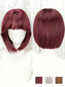 12-Inch Colorful Bobo Wig With Bangs, Made Of Synthetic Fiber, Suitable For Women's Daily Wear And Party Occasions - Multicolor - View 1
