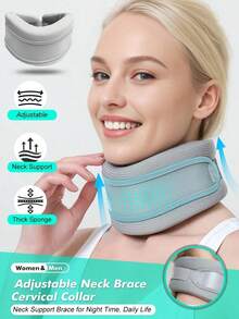 1 Pc- Adjustable Neck Brace Cervical Collar With Detachable Support Plate, Soft Foam Wraps, Comfortable Neck Support Brace For Night Time, Daily Life, Travel, Grey, For Neck Circumference:20-40cm/ 7.8-15.7in - Grey - View 1
