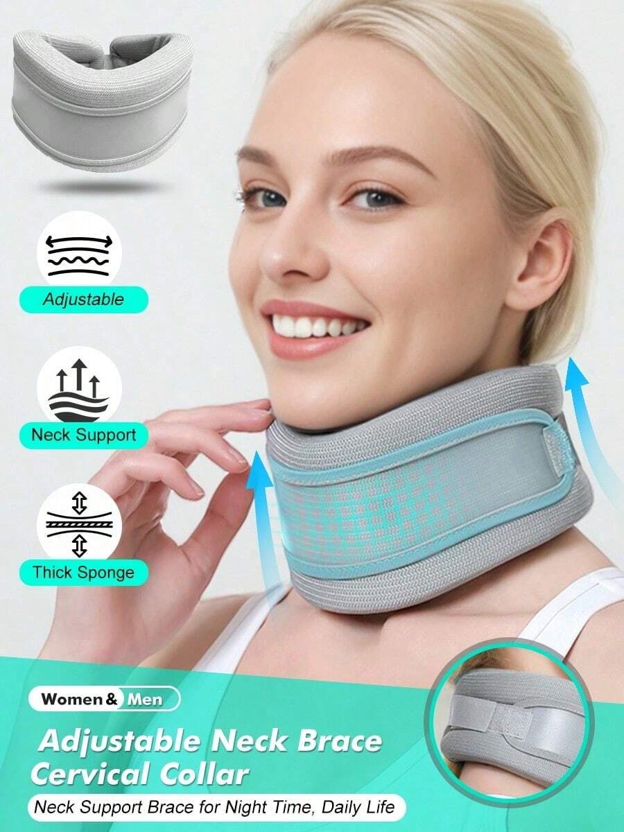 1 Pc- Adjustable Neck Brace Cervical Collar With Detachable Support Plate, Soft Foam Wraps, Comfortable Neck Support Brace For Night Time, Daily Life, Travel, Grey, For Neck Circumference:20-40cm/ 7.8-15.7in - Grey - View 1