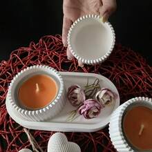 2 piezas Molde de arcilla DIY, Bandeja ovalada, Caja de almacenamiento redonda rayada, Molde de yeso, Decoración del hogar, Taza para vela, Molde de silicona - silicona - Ver 4