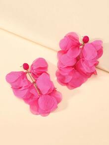 一对手工制作的亮粉色花瓣流苏耳环，时尚吸睛，适合女性佩戴，是派对、晚宴和其他场合的理想之选。 - 玫紅 - 查看 7