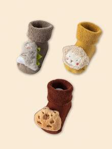 1 Par/3 Pares, Juego de calcetines largos para bebé, Botitas de peluche de dinosaurio, oveja y oso para bebés, Calcetines de felpa suave para invierno, Regalos para recién nacidos durante todo el año - Multicolor - Ver 15