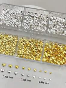 6格可爱爱心美甲钉，3D金属爱心美甲装饰，精美爱心金银美甲饰品及水钻美甲用品，女士美甲饰品配件 - 彩色 - 查看 4