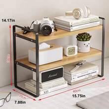 Double-Layer Wooden Desktop Organizer Shelf, Multi-Functional Desk Storage Rack, Small Computer Table Bookshelf, Decorative Partition Display Cabinet Home Office - trắng - Xem 4