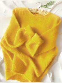 Plus Size Women Soft Round Neck Sweater, Retro Fresh, Casual For Spring, Suitable For Spring/Autumn/Winter, Solid Color Knitted Fabric, No Plus Size Women Sweater For Holiday Spring Autumn