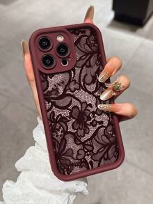 Burgundowe, seksowne, koronkowe etui z TPU, grube i odporne na wstrząsy, kompatybilne z 'em 15 Pro Max, 16, 16 Plus, 15, 14, 13, 12, 11, XS, XR, X, 7, 8 Plus, Pro Max, 13 Pro Max, 17, 17 Pro Max, 15 Plus, prezent dla mężczyzn i kobiet - Burgund - Zobacz 2