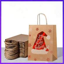 24pcs/Set Christmas Party Hats & Gift Bags, Red Santa Claus Hat Candy Bags, Large Thick Brown Paper Gift Bags, Suitable For Christmas, New Year Party Snacks, Candy, Shopping, Gift Packaging - Multicolor - View 1