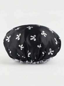 1pc Double-Layer Reusable Waterproof Women's Shower Cap, Bow Pattern, Elastic Bathing Hair Cover, Multipurpose For Kitchen & Bathroom, Essential For Summer & Back To School - Multicolor - View 10