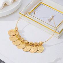 1件时尚硬币吊坠项链，适合女性日常和派对佩戴 - 金色 - 查看 4