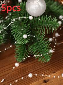 3/5pcs 1.4m Christmas Pearl Bead Garland Decoration, Christmas Tree Decoration, Circle Beaded Garland, DIY Hanging Decoration For Home, Party, Wedding, Handmade Crafts