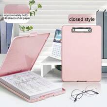 8.5 x 11 英寸 A4 塑料文件夹，带储物空间，护士专用文件夹，带独立笔槽，多功能文件夹，带书写板，大容量文件整理盒，适用于办公室和学习 - 高强度塑料文件夹，带储物空间、金属质感夹子、笔槽和挂孔，侧开式活页夹