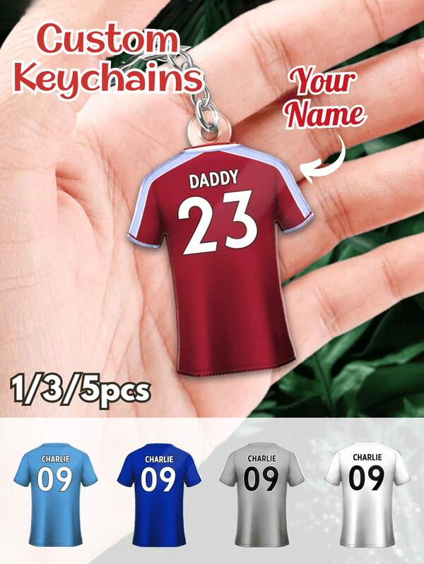 1/3/5pcs Customized Football Jersey Keychain, Can Customize Name Or Number, Can Customize Keychain, Can Be Used As Customized Gift, Customized Backpack Decoration, School Supplies, Valentine's Day Gift (Suitable For Both Men And Women), Souvenir, Exquisite Accessory Pendant, Gift For Friends, Family, Couples, School, Home Decor, Room Decor
