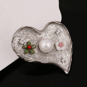 1 pieza Broche de corazón de aleación vintage, accesorio de moda de lujo de alta gama, decoración de insignia de solapa premium