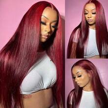 即戴式 5*5 蕾丝闭合假发和 13X4/13*6 蕾丝前假发，预先拔毛的巴西蕾丝前假发（女士款），高清透明蕾丝前假发，200% 密度长款混发蕾丝假发，自然黑 - SBUG - 查看 3