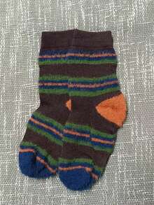 1 Pair Women's Autumn/Winter Fashionable Colorblock Fuzzy Striped Socks, Retro Cute Colorful Mid-Calf Crew Socks