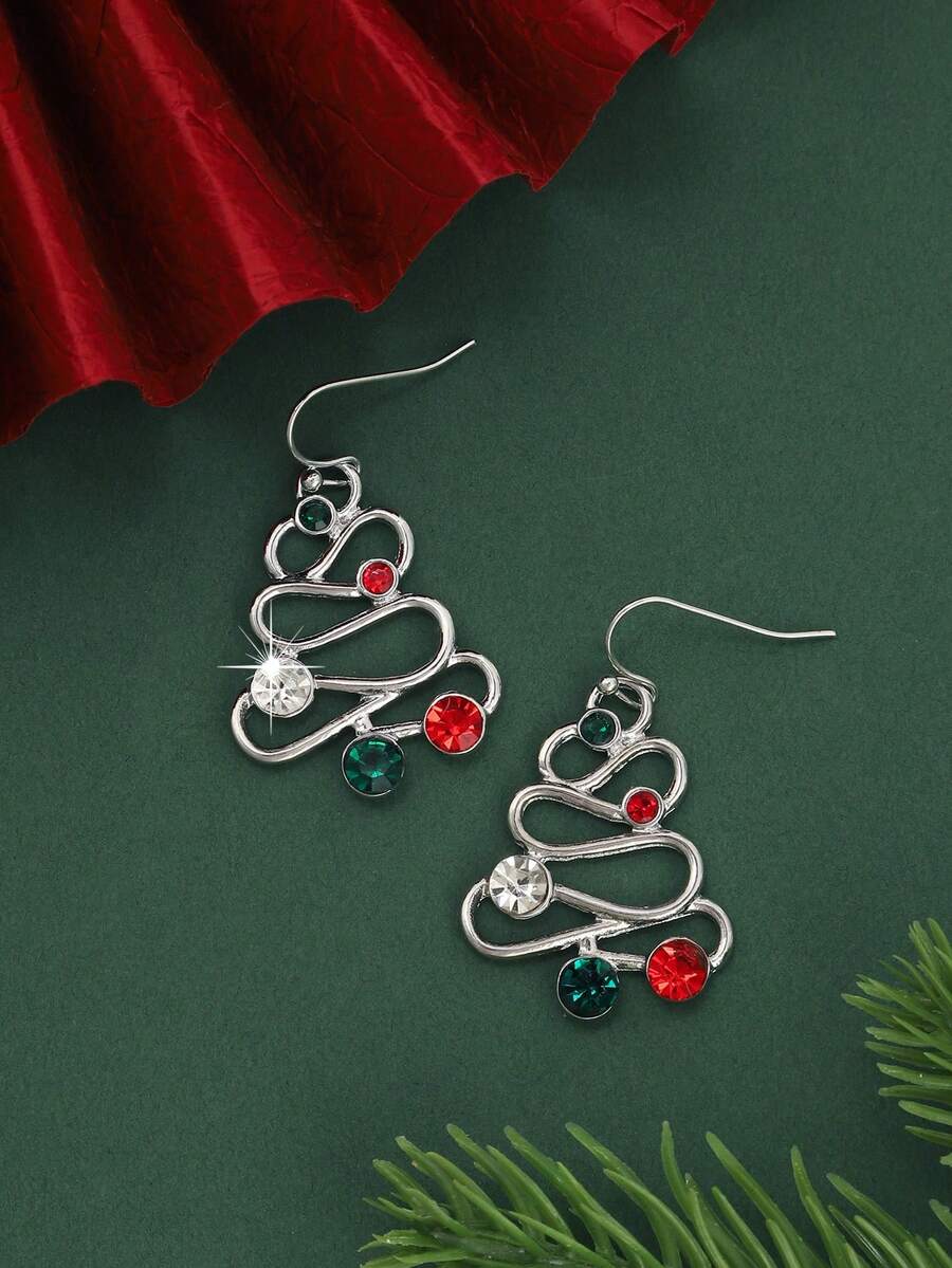 1 Cặp bông tai cây thông Noel rỗng sáng tạo phong cách Châu Âu & Mỹ, thời trang, dễ thương, trang sức quà tặng Giáng sinh thanh lịch dành cho nữ - Nhiều màu - Xem 1