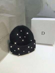 1pc Heavy Sequin Accent Rabbit Fur Knitted Hat Women, Warm & Thick, Fashion & Versatile, Autumn/Winter - 彩色 - 查看 4