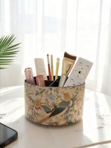 360° Rotating Cosmetic Storage Box, Art Supply Storage Box, Remote Control Holder, 4-Compartment Multi-Functional Pen Holder Desktop Stationery Storage Box (Magpie On A Branch) - Multicolor - View 2