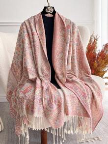 1 chiếc khăn trùm đầu Pashmina Jacquard Paisley cổ điển dành cho nữ, khăn choàng chống gió thường ngày mùa thu/đông dành cho phụ kiện mặc hàng ngày dành cho nữ - A - Xem 29