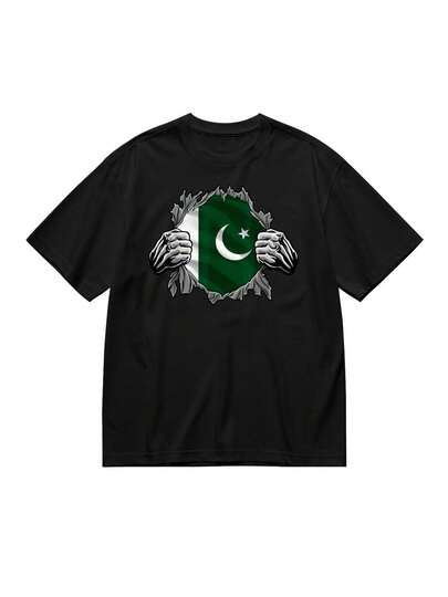 Camiseta de algodón negra para hombres con gráfico de la bandera de Pakistán - Cuello redondo casual, manga corta, diseño de raíces y herencia, ligera y transpirable para todas las estaciones, camiseta de cuello redondo de algodón brillante