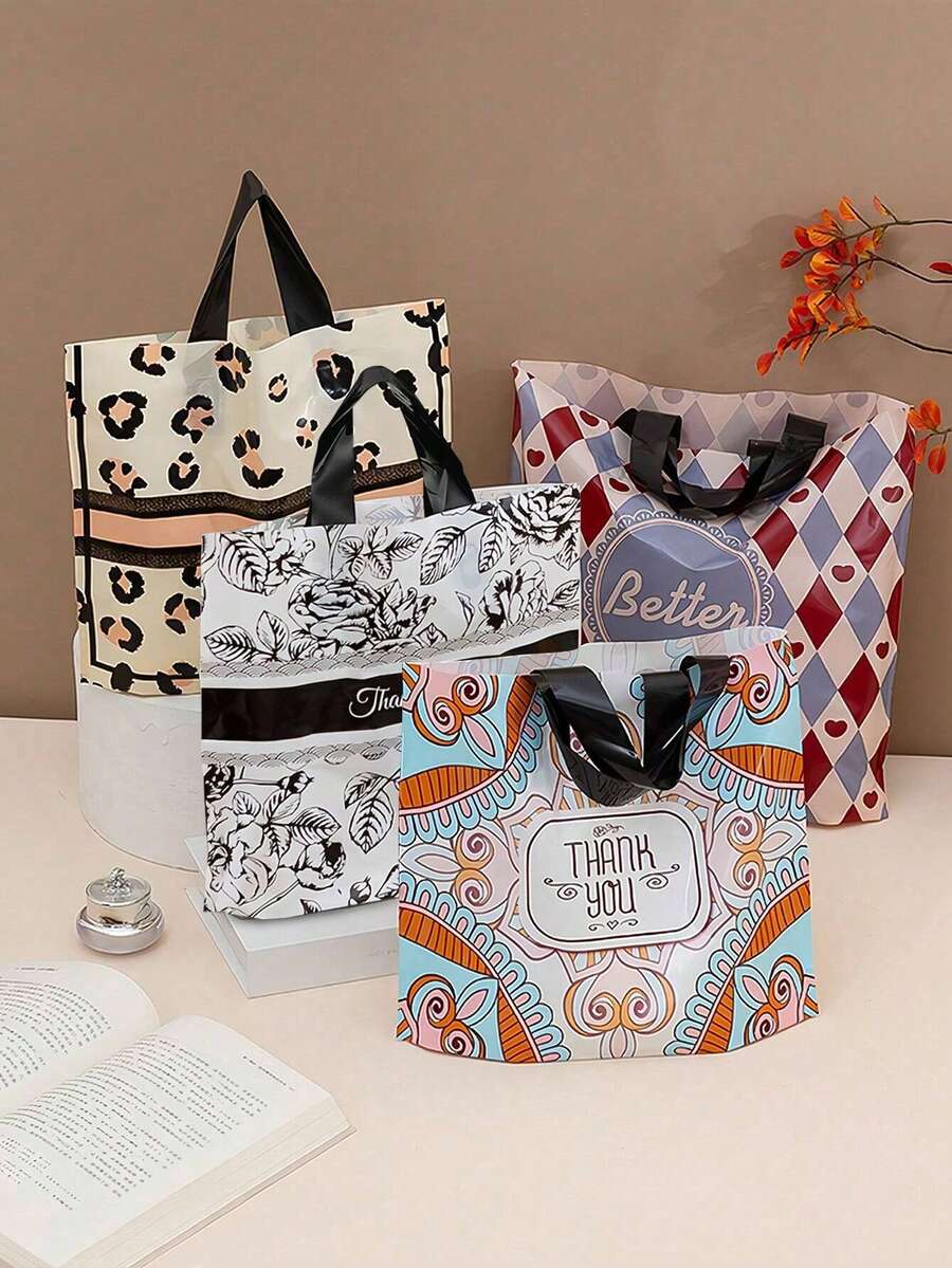 10/50pcs Thick Plastic Gift Bags With Handles, Printed With "Thank You", Suitable For Wedding, Birthday Party Gifts, Small Business Clothing Packaging, Etc. - Multicolor - View 1