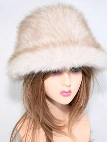 1pc Faux Fox/Mink Fur Bucket Hat, Fashionable And Versatile High-End Gift Cap Cold Weather Outfit Women