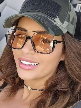 1 par de gafas de moda con doble puente y media montura, estilo retro europeo y americano, adecuadas para uso al aire libre, accesorios para mujer, regalo para novia o mejor amiga. Color/estilo enviado al azar.