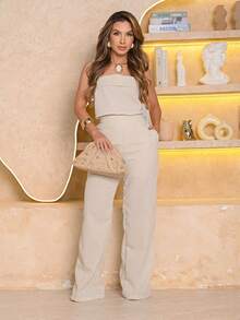 Women's Linen Set: Wide Leg Pants And Tank Top - New Tailored Style - Natural - 查看 6