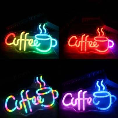 1pc 11.1x6.7in Colorful Glowing LED Flexible Neon Light (Data Cable Included): Gradient Multicolor Coffee Cup Shaped, 2-In-1 Coffee Theme Neon Light For Cafe, Home Bar, Afternoon Tea Gathering