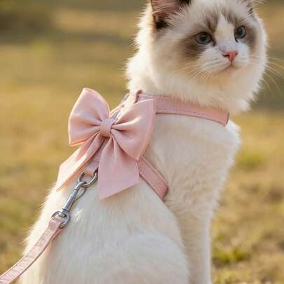 HUITAIYANG 四季宠物胸背带套装（2件套），猫咪胸带，轻便户外牵引绳，适合秋冬季节，X型胸带，狗狗胸带，蝴蝶结装饰胸带，适合中小型犬猫