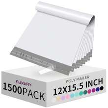 Fuxury 25 Pcs Poly Mailers 17.7 X 22" XL Shipping Bags For Clothing Strong Adhesive Shipping Mailing Envelopes Large Self-Sealing Polymailer For Small Business White #10 - 白色+12x15.5吋 1500個 - 查看 1