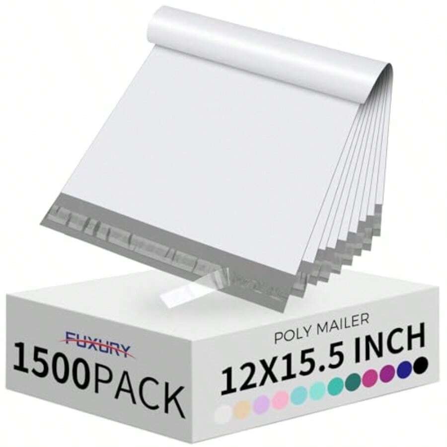Fuxury 25 Pcs Poly Mailers 17.7 X 22" XL Shipping Bags For Clothing Strong Adhesive Shipping Mailing Envelopes Large Self-Sealing Polymailer For Small Business White #10 - 白色+12x15.5吋 1500個 - 查看 1