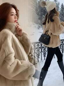 Autumn/Winter New Fashionable Elegant Lady-Like Minimalist Stand Collar Commuting Slim Fit Faux Fur Jacket, Short Mink Fur Coat For Women